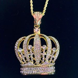 CROWN 18K GOLD DIAMONDS cz CHAIN MADE IN ITALY